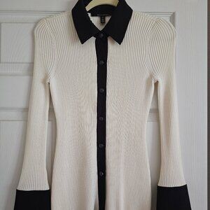 White House Black Market long sleeve black and cream button up
